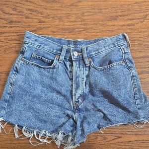 Old Navy Blue High-Waisted Jean Shorts Frayed Hem
